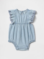 Gap Blue 100% Cotton Denim Ruffle Baby Bodysuit (Newborn-24mths) - Image 1 of 3
