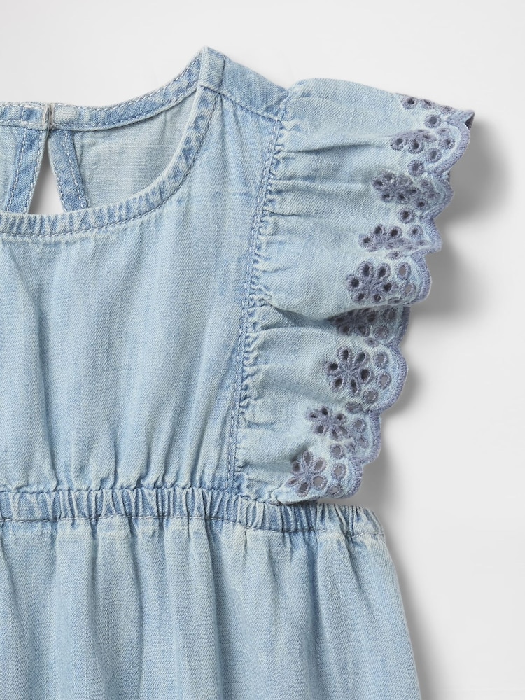 Gap Blue 100% Cotton Denim Ruffle Baby Bodysuit (Newborn-24mths) - Image 3 of 3