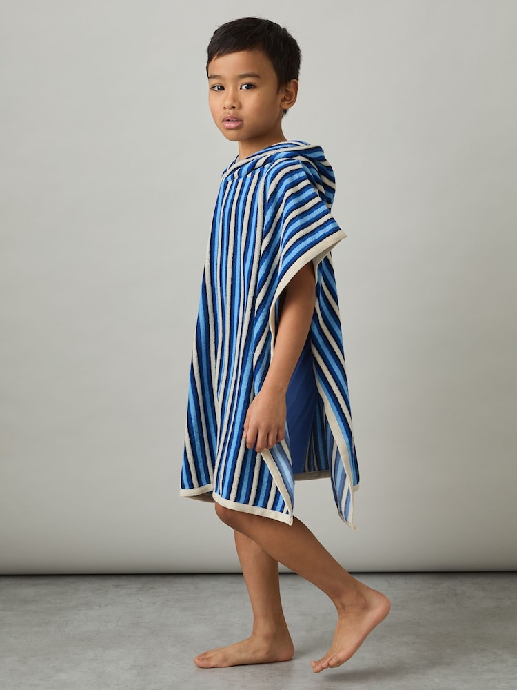 Reiss Blue Multi Pico 3-9 yrs Stripe Hooded Towel Cape - Image 1 of 4