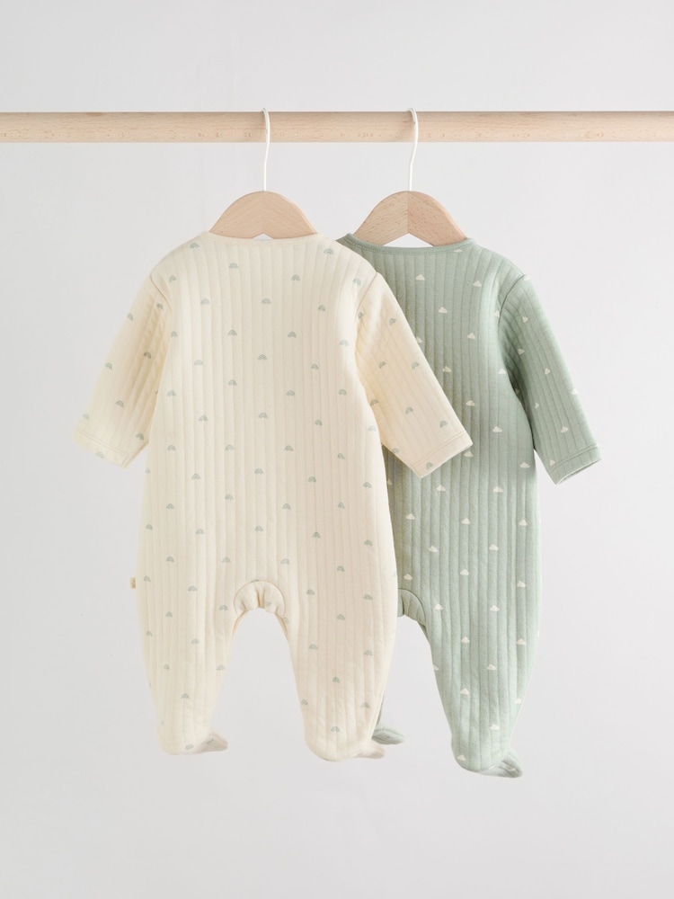 Sage Green Baby Quilted Sleepsuits 2 Pack - Image 2 of 19 Sage Green Baby Quilted Sleepsuits 2 Pack - Image 2 of 19