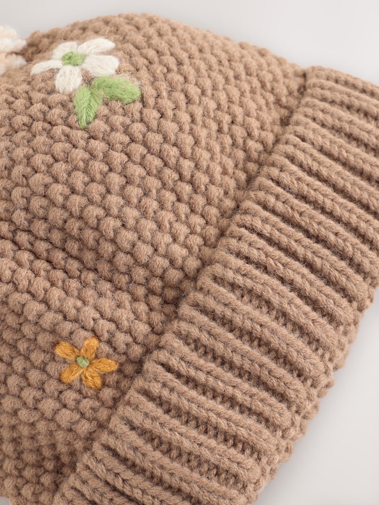 Chocolate Brown Embroidered Beanie (1-13yrs) - Image 3 of 3
