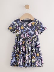 Unicorn Navy Short Sleeve Jersey Summer Dress (3mths-7yrs) - Image 1 of 4