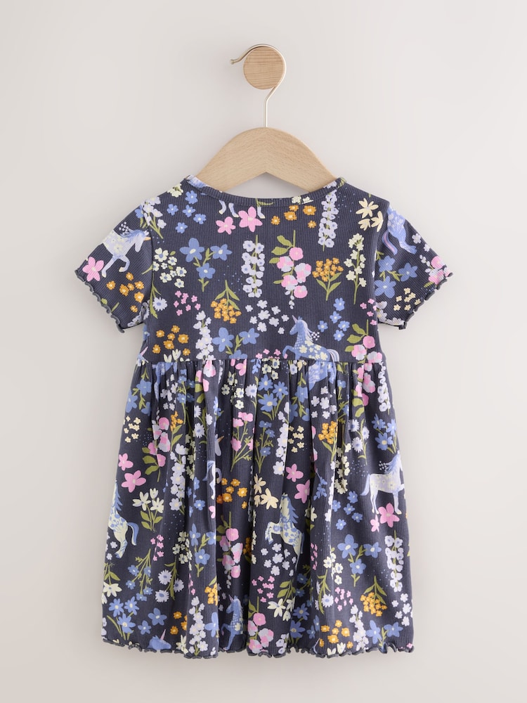 Unicorn Navy Short Sleeve Jersey Summer Dress (3mths-7yrs) - Image 2 of 4