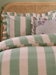 Wylder Pink Green Birdie Stripe Ruffle Duvet Set - Image 2 of 3