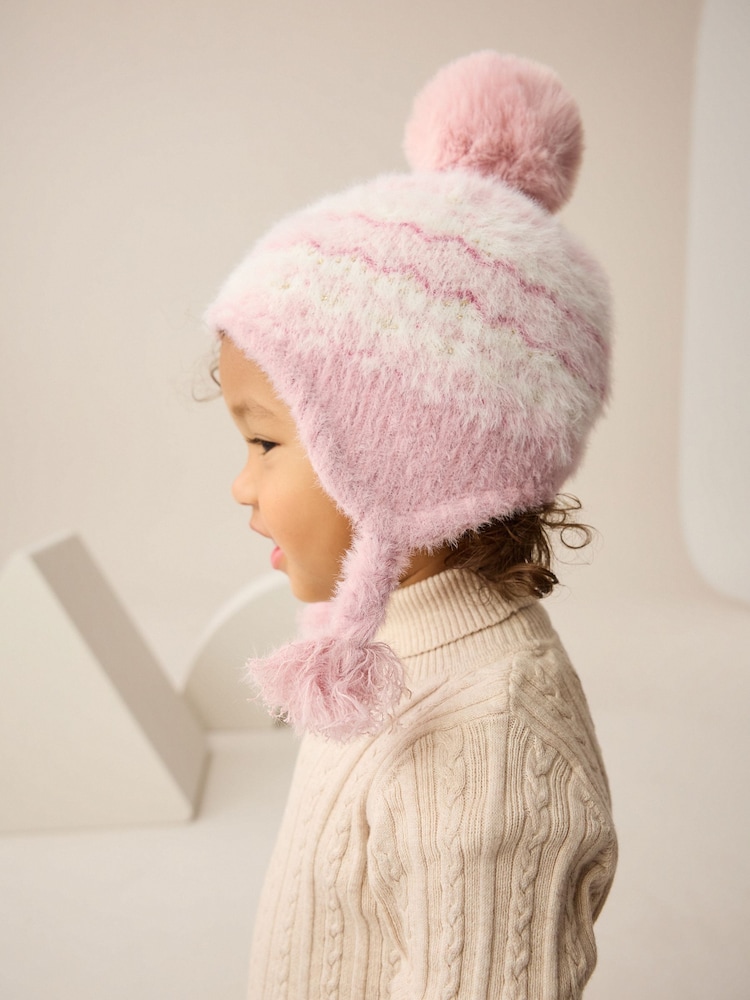 Pink Fairisle Pattern Trapper Hat (3mths-13yrs) - Image 1 of 5 Pink Fairisle Pattern Trapper Hat (3mths-13yrs) - Image 1 of 5