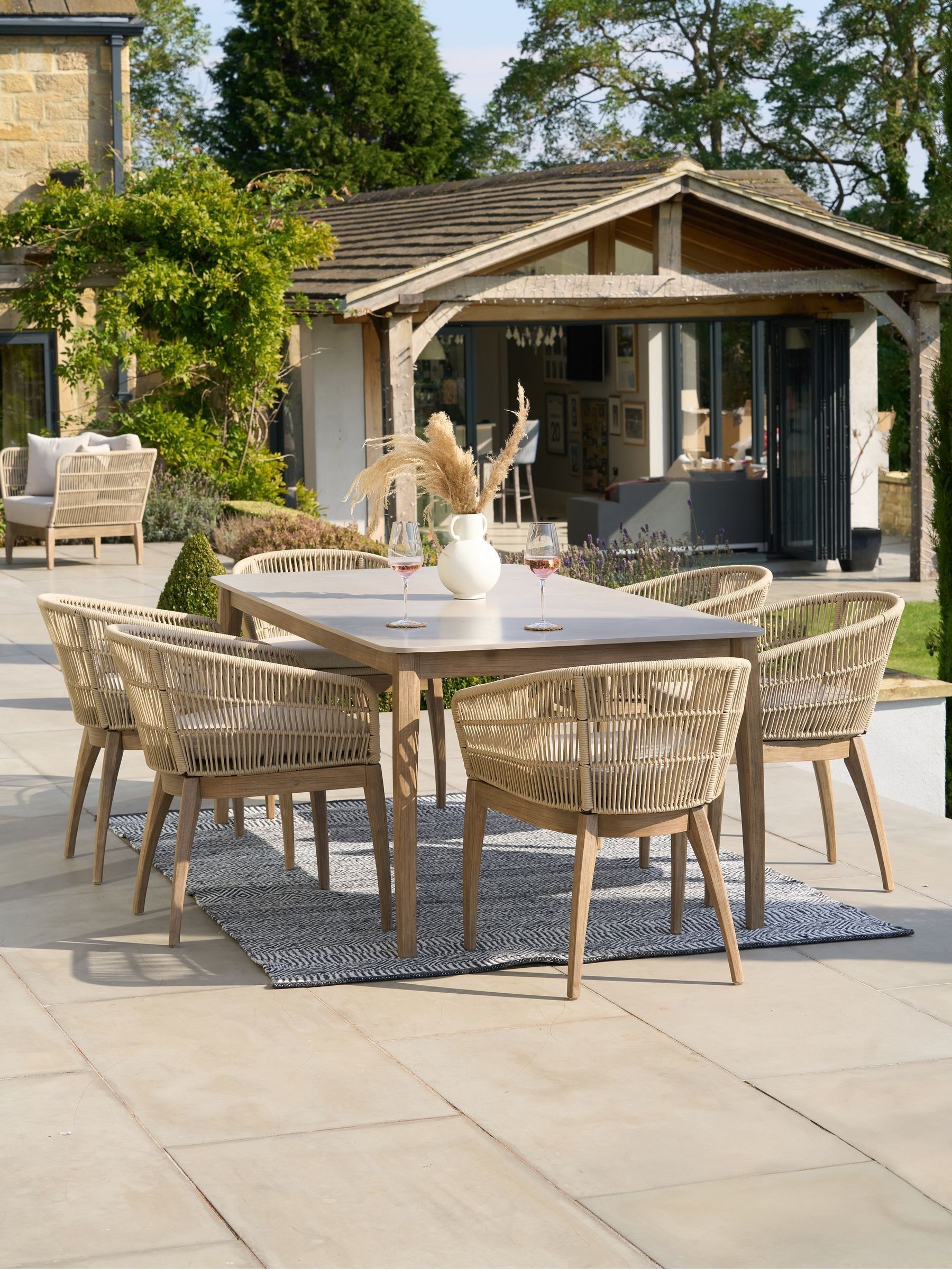 Buy Pacific Antique Teak Moeven Wood Garden 6 Seater Dining Set