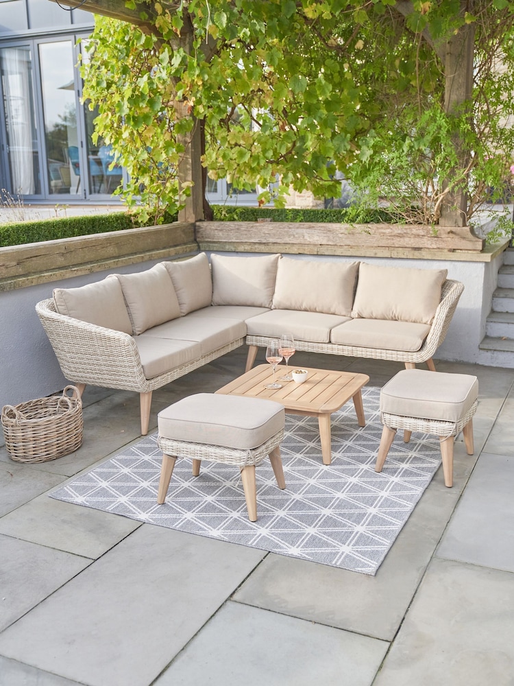 Pacific Light Teak Cabon Rattan Garden Corner Seating Set - Image 1 of 6