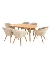 Pacific Light Teak Cabon Rattan Garden 6 Seater Dining Set - Image 4 of 6