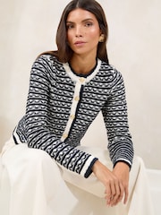 Lipsy Black/White Buttoned Crew Neck Knit Cardigan - Image 1 of 4