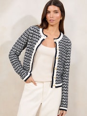 Lipsy Black/White Buttoned Crew Neck Knit Cardigan - Image 2 of 4