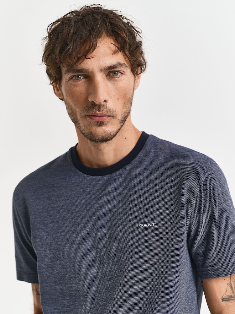 GANT Blue Ringer Pique T-Shirt - Image 4 of 5