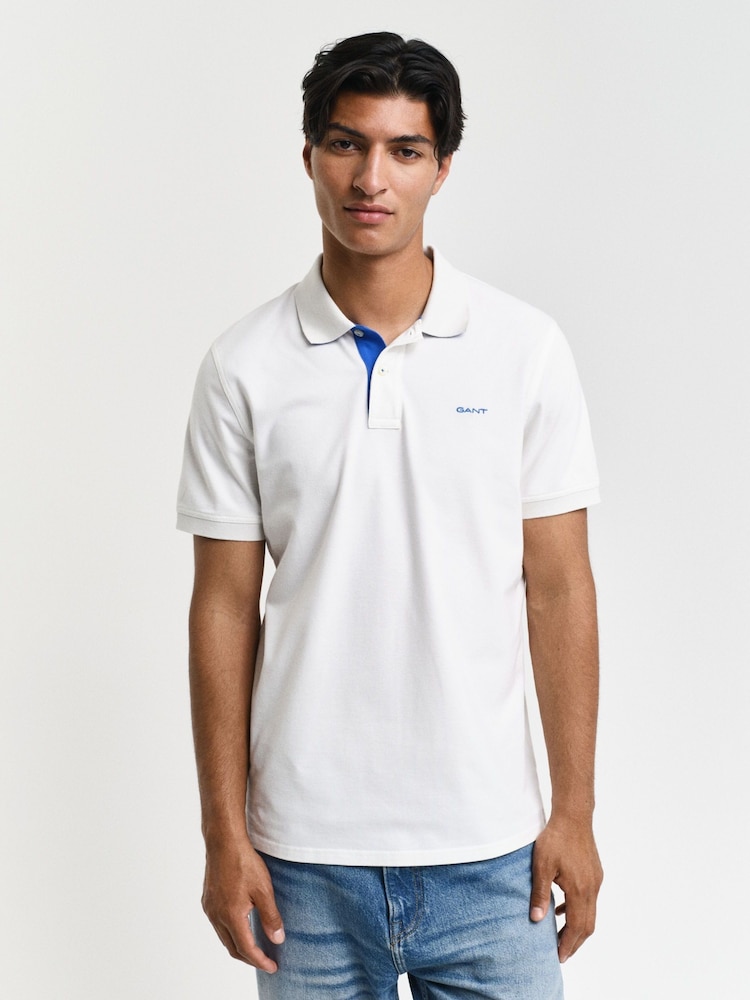 GANT Cream Regular-Fit Short Sleeve Contrast Pique Polo Shirt - Image 1 of 5