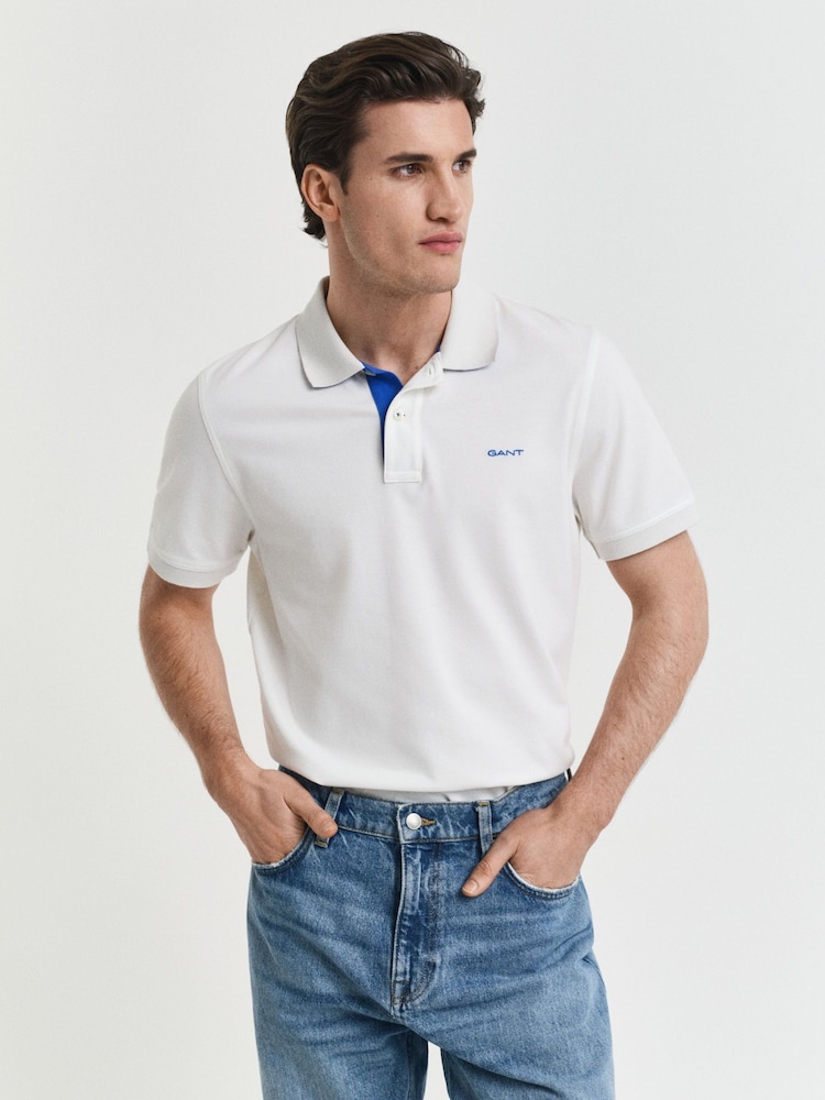 GANT Cream Regular-Fit Short Sleeve Contrast Pique Polo Shirt - Image 1 of 5 GANT Cream Regular-Fit Short Sleeve Contrast Pique Polo Shirt - Image 1 of 5