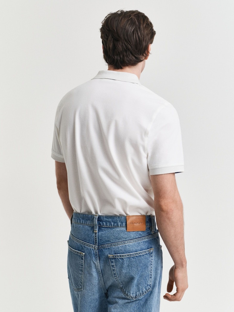 GANT Cream Regular-Fit Short Sleeve Contrast Pique Polo Shirt - Image 2 of 5 GANT Cream Regular-Fit Short Sleeve Contrast Pique Polo Shirt - Image 2 of 5