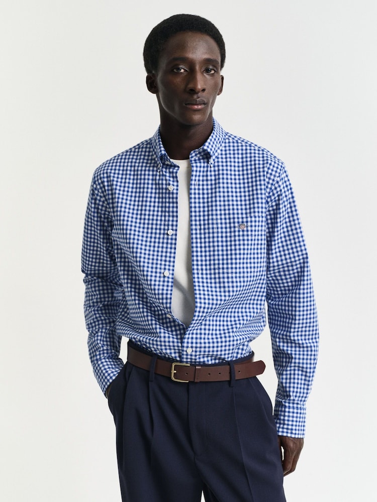 GANT Blue Regular-Fit Classic Poplin Gingham Shirt - Image 1 of 5