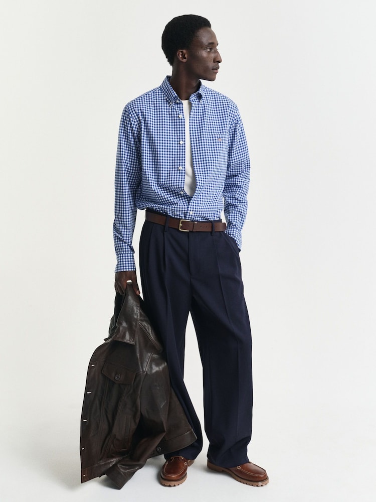 GANT Blue Gingham Print Classic Poplin Shirt - Image 3 of 5