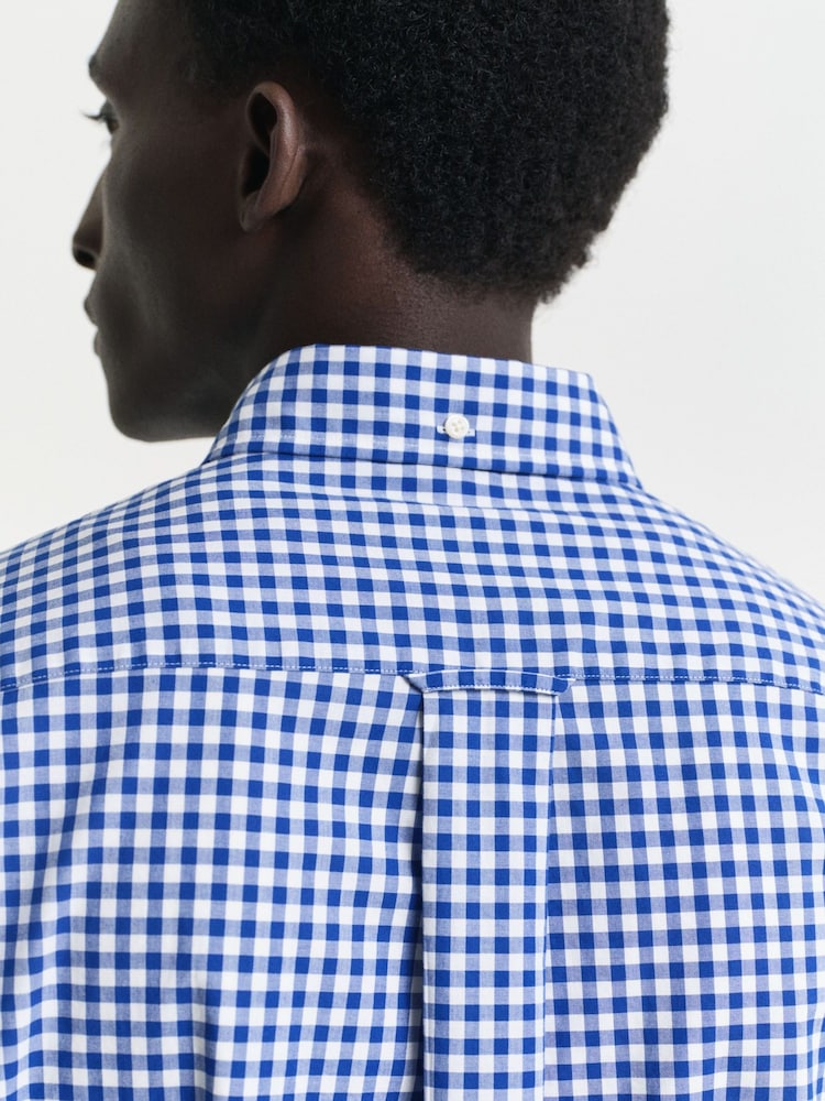 GANT Blue Gingham Print Classic Poplin Shirt - Image 4 of 5