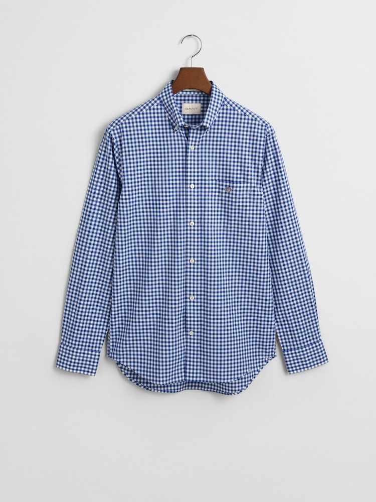 GANT Blue Gingham Print Classic Poplin Shirt - Image 5 of 5 GANT Blue Gingham Print Classic Poplin Shirt - Image 5 of 5