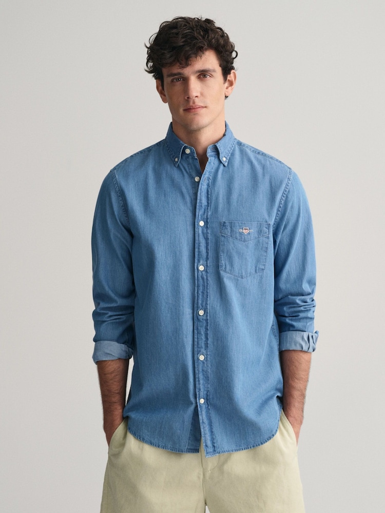 GANT Blue Regular-Fit Indigo Button Down Shirt - Image 1 of 10 GANT Blue Regular-Fit Indigo Button Down Shirt - Image 1 of 10