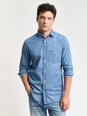 GANT Blue Regular-Fit Indigo Button Down Shirt - Image 4 of 10