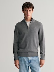 GANT Grey Casual Half Zip 100% Cotton Jumper - Image 1 of 6