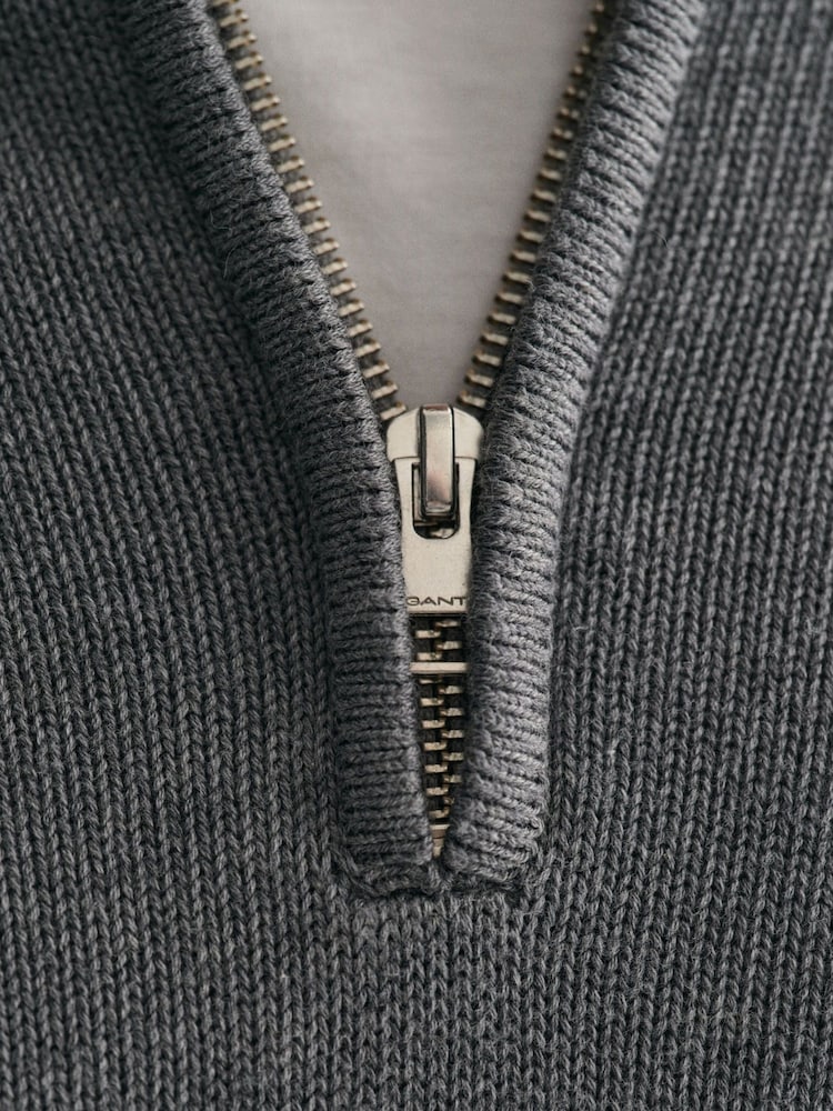 GANT Grey Quarter Zip Knit Cotton Jumper - Image 6 of 6 GANT Grey Quarter Zip Knit Cotton Jumper - Image 6 of 6