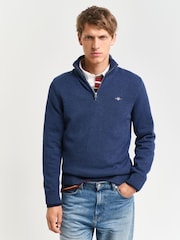 GANT Blue Casual Cotton Half Zip Jumper - Image 1 of 5