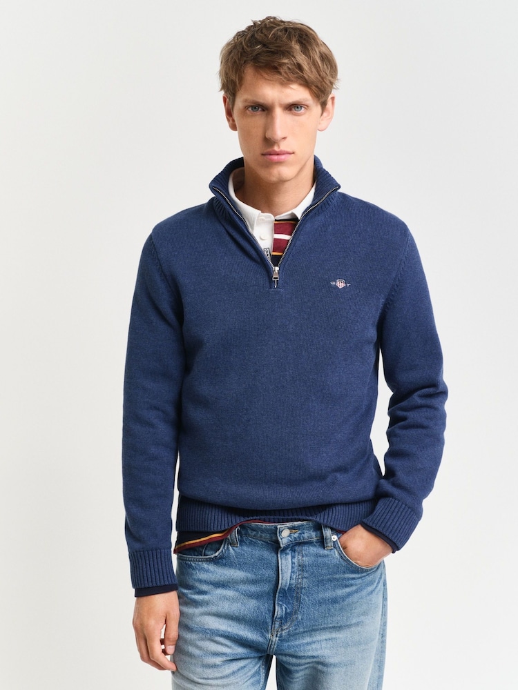 GANT Blue Casual Cotton Half Zip Jumper - Image 1 of 5