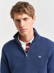 GANT Blue Casual Cotton Half Zip Jumper - Image 3 of 5