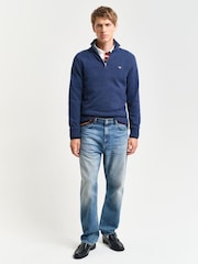 GANT Blue Casual Cotton Half Zip Jumper - Image 4 of 5