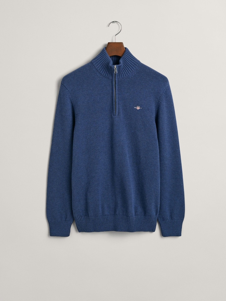 GANT Blue Casual Cotton Half Zip Jumper - Image 5 of 5
