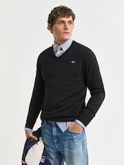 GANT Black Classic 100% Cotton V-Neck Jumper - Image 1 of 4