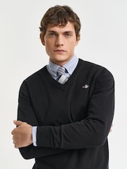 GANT Black Classic 100% Cotton V-Neck Jumper - Image 4 of 4