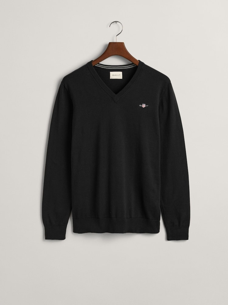 GANT Black Classic 100% Cotton V-Neck Jumper - Image 5 of 5