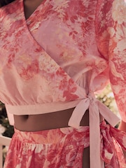 Laura Ashley Coral Pink Mathilde Beach Wrap Top - Image 4 of 7