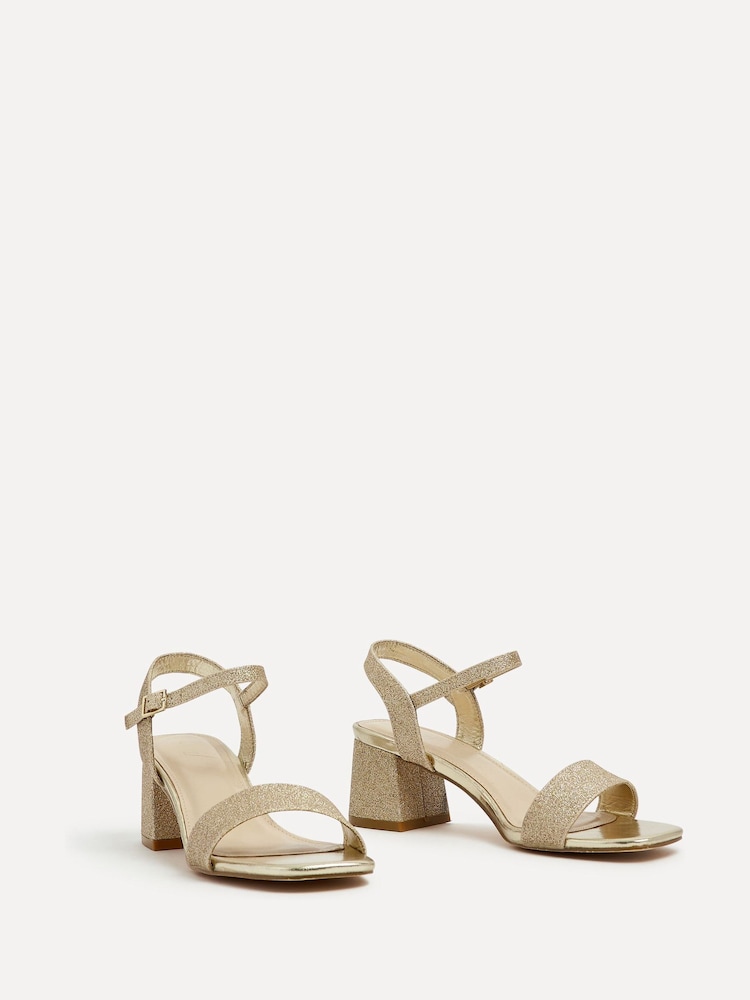 Linzi Gold Glitter Darcie Low Chunky Block Heeled Sandals - Image 3 of 5