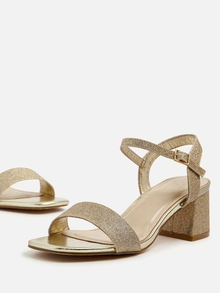 Linzi Gold Glitter Darcie Low Chunky Block Heeled Sandals - Image 5 of 5