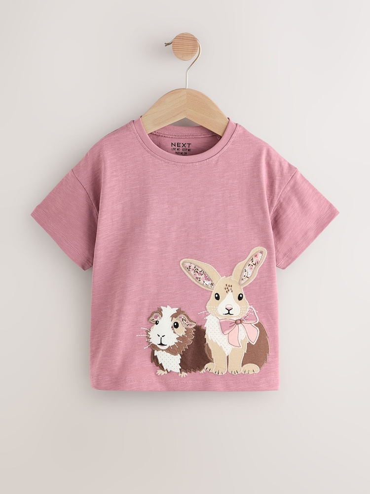 Pink Guinea Pig and Bunny Character Short Sleeve T-Shirt (3mths-7yrs) - Image 1 of 5 Pink Guinea Pig and Bunny Character Short Sleeve T-Shirt (3mths-7yrs) - Image 1 of 5