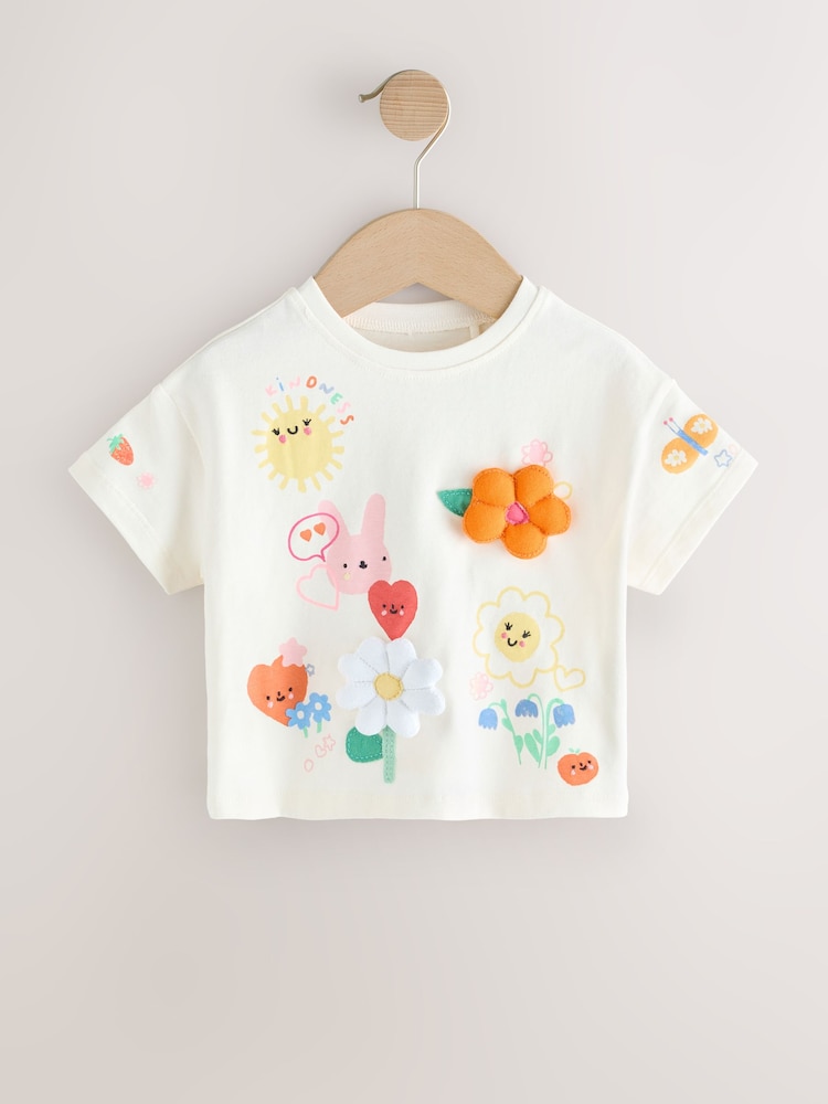 Ecru White Padded Character Short Sleeve T-Shirt (3mths-7yrs) - Image 1 of 4