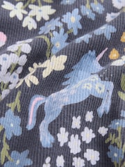 Navy Floral Unicorn Print Long Sleeve Ribbed T-Shirt (3mths-7yrs) - Image 3 of 4
