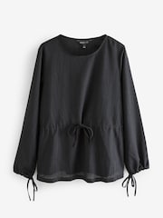 Black Long Sleeve Side Tie T-Shirt - Image 1 of 1