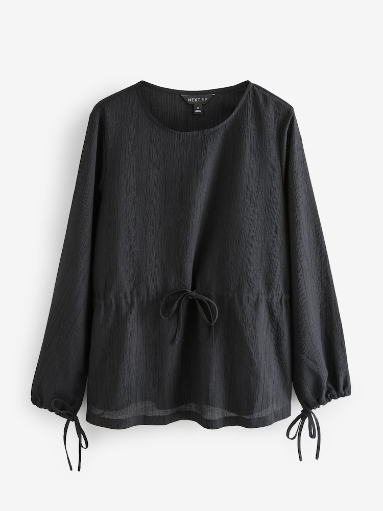 Black Long Sleeve Side Tie T-Shirt - Image 1 of 1