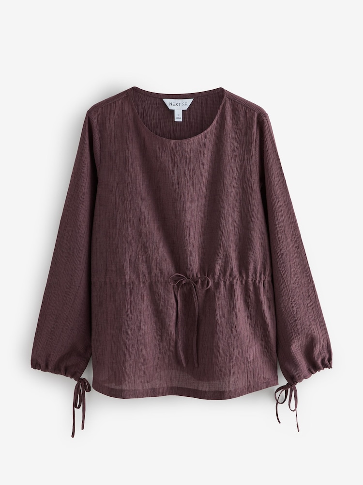 Plum Purple Long Sleeve Side Tie T-Shirt - Image 1 of 1