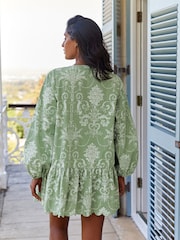 Laura Ashley Green Josette Cotton Tie Front Beach Cover-Up - Image 3 of 9