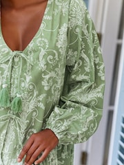 Laura Ashley Green Josette Cotton Tie Front Beach Cover-Up - Image 4 of 9