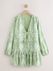 Laura Ashley Green Josette Cotton Tie Front Beach Cover-Up - Image 7 of 9