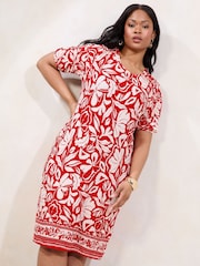 Lipsy Red Curve Textured Short Sleeve Jersey Mini Shift Dress - Image 1 of 4