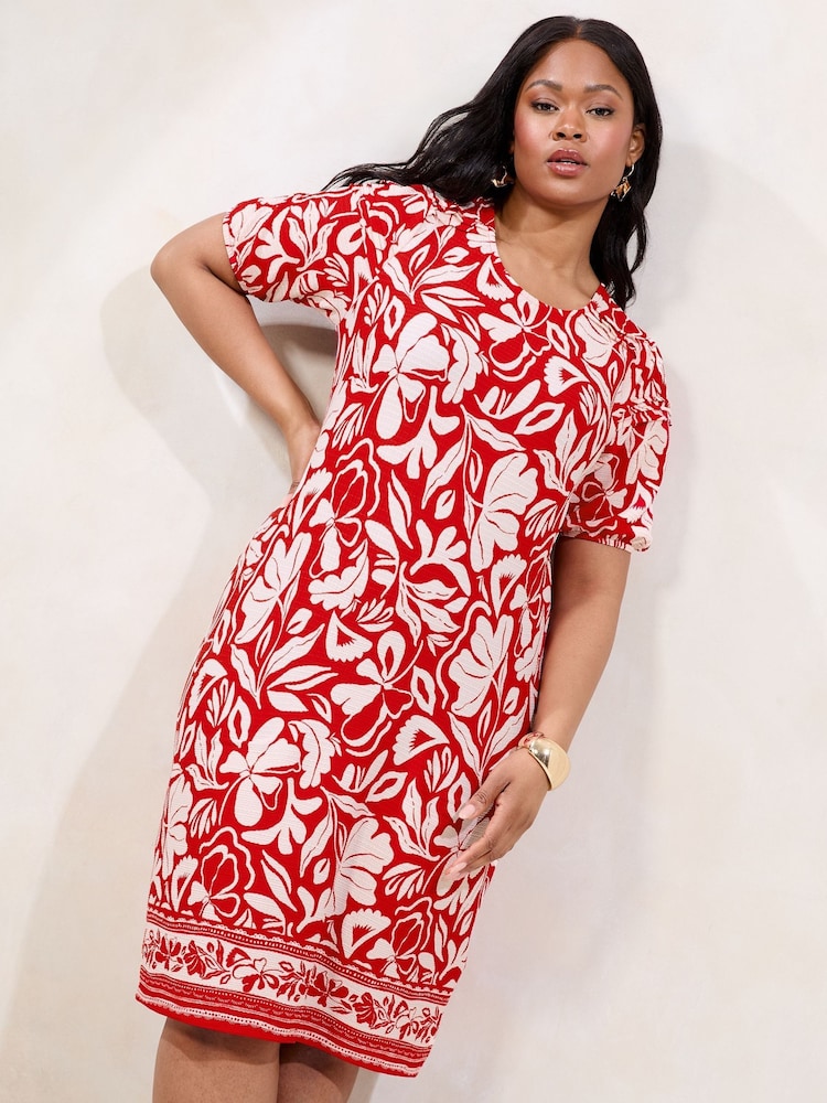 Lipsy Red Curve Textured Short Sleeve Jersey Mini Shift Dress - Image 1 of 4