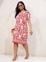 Lipsy Red Curve Textured Short Sleeve Jersey Mini Shift Dress - Image 3 of 4