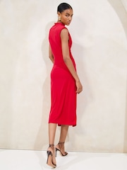 Lipsy Red Draped Ruched Detail Sleeveless Jersey Midi Dress - Image 4 of 4